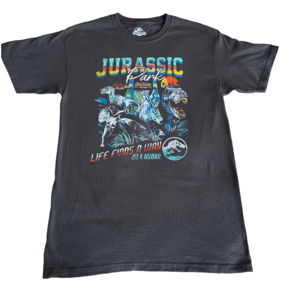 Jurassic World Men’s Grey 100% Cotton Graphic Tee Shirt Size Medium